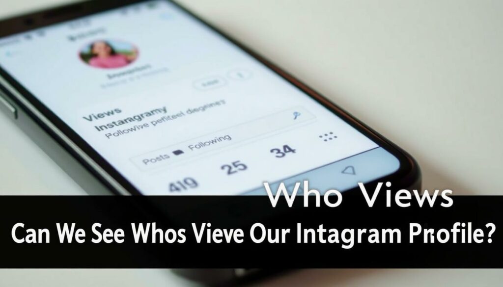 Un primo piano dello schermo di uno smartphone che mostra la pagina di visualizzazione del profilo Instagram. Lo schermo è ben illuminato, con una luce morbida e naturale che mette in risalto i dettagli dell’interfaccia. In primo piano si vedono l’avatar del profilo, il nome utente e una sezione ben visibile intitolata "Visualizzazioni" che mostra il numero di visualizzazioni del profilo. Nella parte centrale sono visibili vari indicatori dell’attività dell’utente, quali i post, i follower e gli utenti seguiti. Lo sfondo è sfocato, suggerendo un design pulito e minimalista. L’atmosfera generale è informativa e di forte impatto visivo, trasmettendo il concetto "Possiamo vedere chi visualizza il nostro profilo Instagram?" in modo chiaro e convincente.