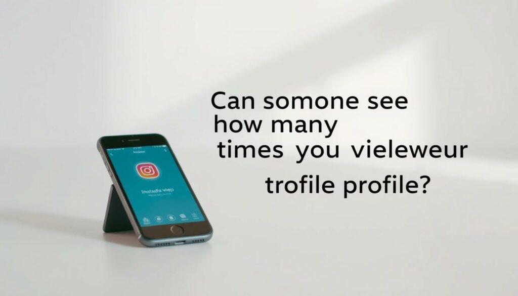 O scenă liniștită, minimalistă, care ilustrează întrebarea "Poate cineva să vadă de câte ori i-ai vizualizat profilul de Instagram?". În prim-plan, un smartphone cu aplicația Instagram deschisă, ecranul său fiind subtil iluminat de o lumină moale și naturală. Fundalul este un spațiu curat, neutru, care subliniază caracterul contemplativ al subiectului. Compoziția este echilibrată, smartphone-ul fiind poziționat astfel încât să atragă atenția privitorului asupra întrebării centrale. Atmosfera generală transmite un sentiment de introspecție și incertitudine în legătură cu tema vizualizărilor profilului de Instagram.